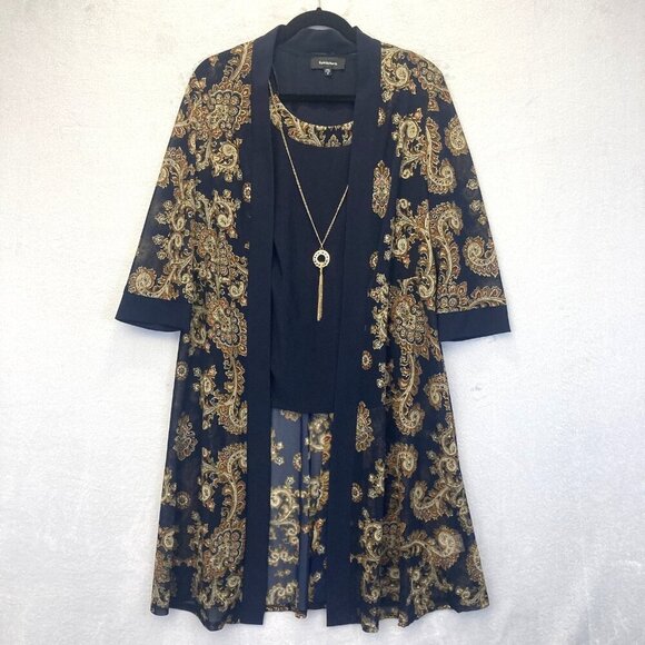 R&M Richards Sweaters - R&M‎ Richards Sheer Jacket Tank 2 Piece Set Womens 8 Blue Gold Paisley Elegant